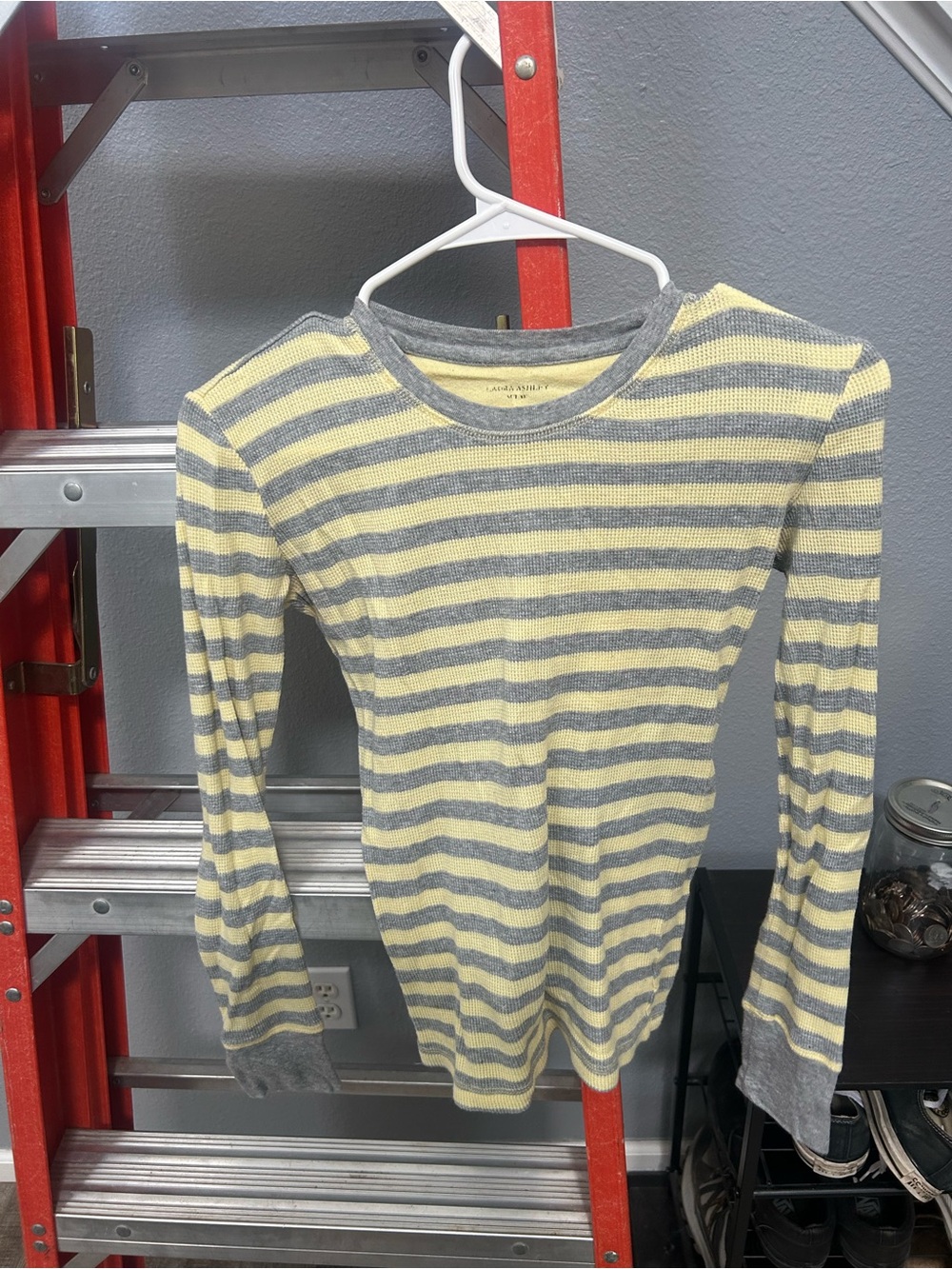 Laura Ashley Yellow and Gray Striped Long Sleeve Top